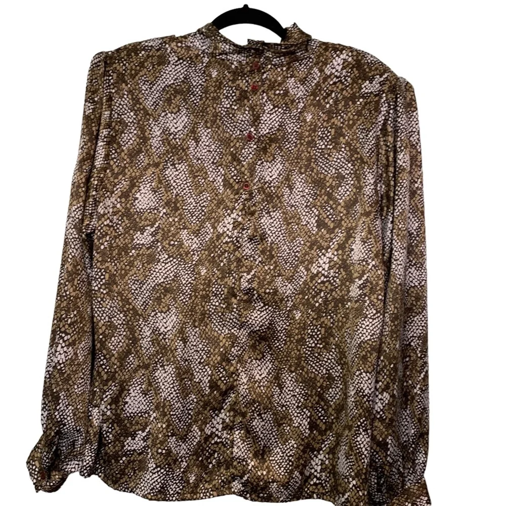 Nicola Vintage Brown Tan Long Sleeve Blouse with NeckTie Women's Size 16 - Picture 2 of 9